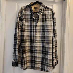 Van Heusen Mens XL Plaid Button Down Shirt Wrinkle Free black white grey, cotton